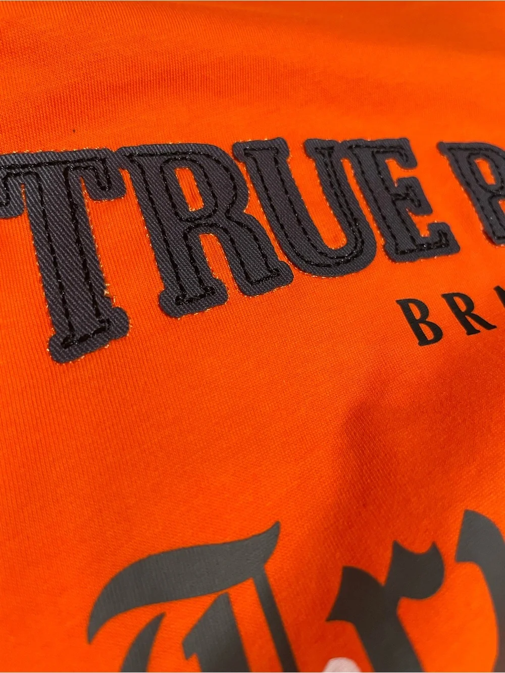 NWT True Religion Red Orange Appliqué Multi Tee Medium